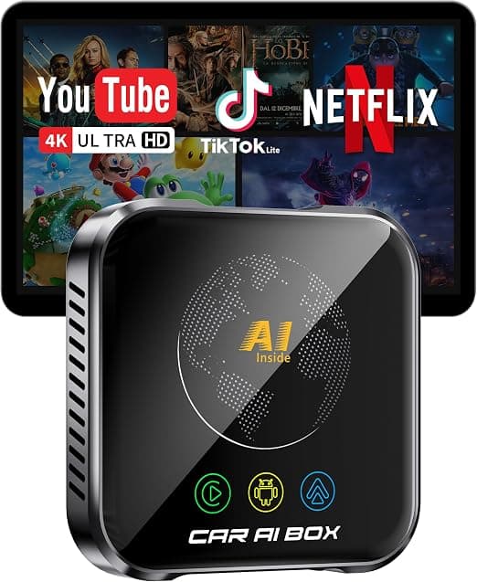 Magic AI Box Wireless CarPlay Adapter, Fast Car Video Box Plug & Play, Easy Setup, Supports Netflix/YouTube/TF Card Equalizers and More for OEM Wired CarPlay/Android Auto Cars(Jet)