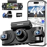 4K 360° Dash Cam with 128GB Card, 4-Channel Dash Camera for Cars