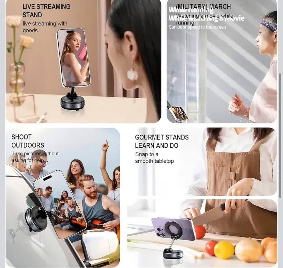 Shower Phone Holder,360° Adjustable Vacuum Magnetic Phone Mount Shower/Car/Gym/Mirror/Kitchen/Smooth