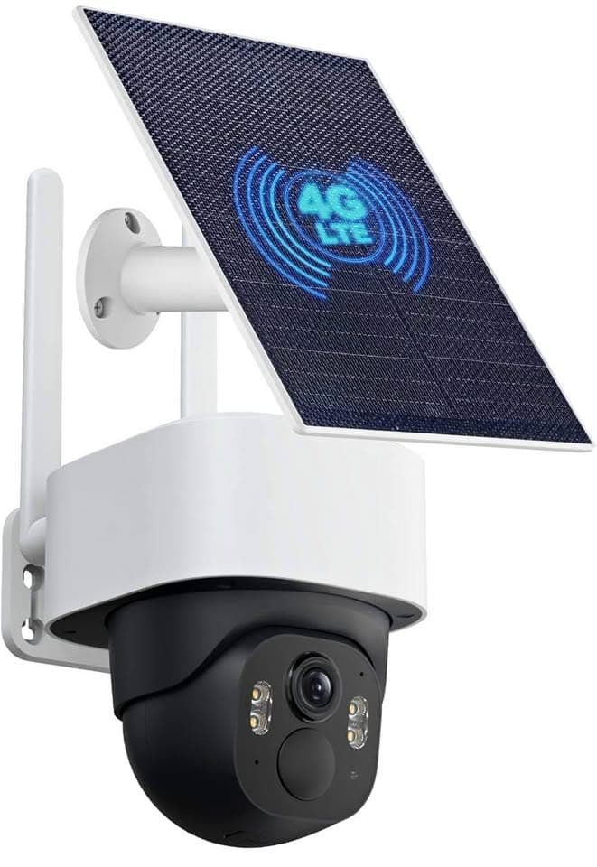 4G LTE Cellular Solar Security Camera Wireless Outdoor, No WiFi Solar Powered Cameras, 4MP PTZ 360°